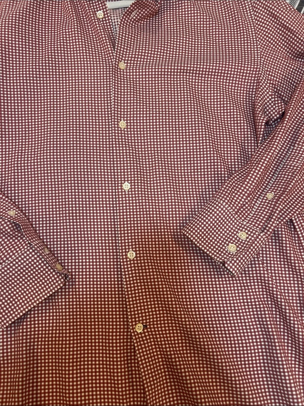 Banana Republic Red and White Check Button-Down Shirt